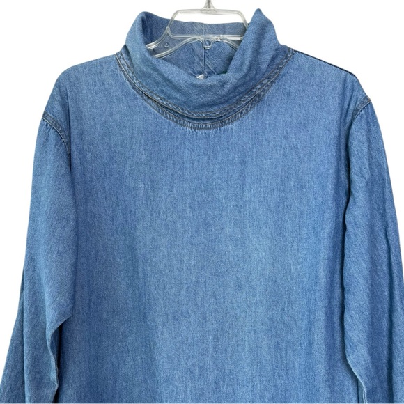 Vintage 90s Long Sleeve Turtleneck Denim Maxi Dress Size Small Coldwater Creek - Picture 4 of 10